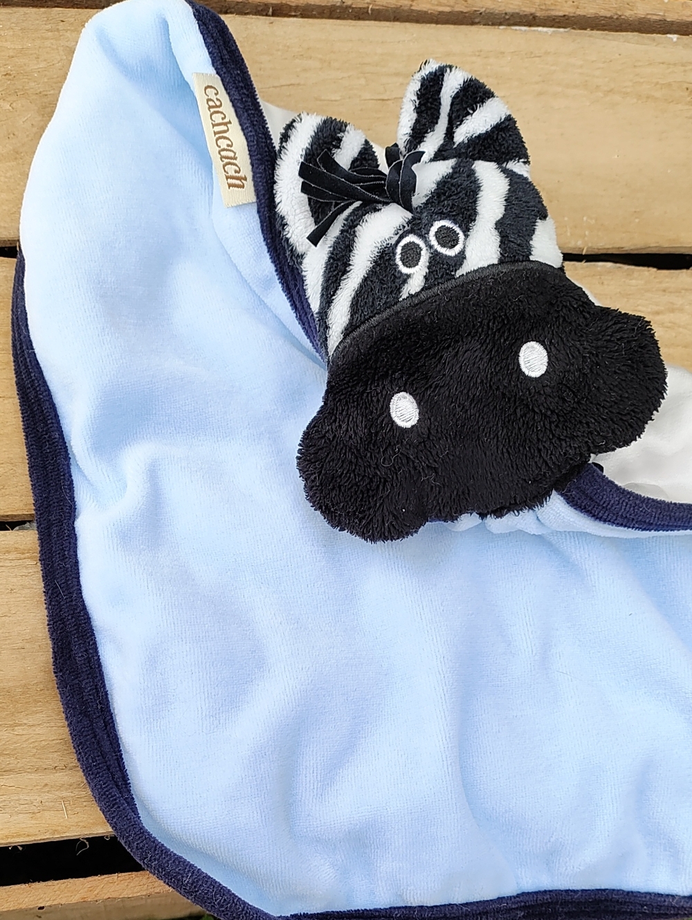 cachcach Zebra Security Blanket Lovey Soft Blue Front And Satiny Back